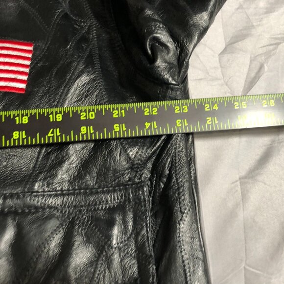 Vintage Men's Leather Jacket Large Patriotic Black Full Zip Collared Biker - Picture 4 of 16
